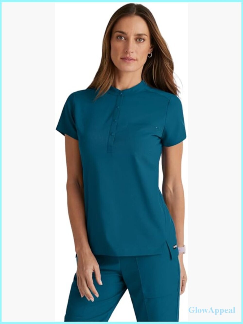 Spandex Stretch Scrub Top with Snap Collar, 1 Pocket
